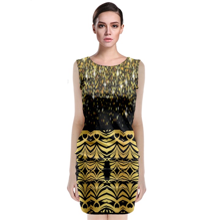 Black Vintage Background With Golden swirls By FlipStylez Designs  Classic Sleeveless Midi Dress