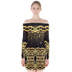 Black Vintage Background With Golden Swirls By Flipstylez Designs  Long Sleeve Off Shoulder Dress by flipstylezfashionsLLC