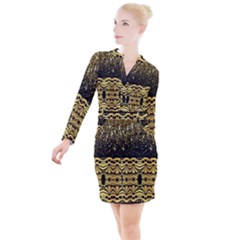 Black Vintage Background With Golden Swirls By Flipstylez Designs  Button Long Sleeve Dress by flipstylezfashionsLLC