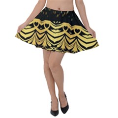 Black Vintage Background With Golden Swirls By Flipstylez Designs  Velvet Skater Skirt