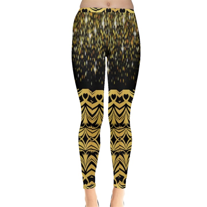 Black Vintage Background With Golden swirls By FlipStylez Designs  Inside Out Leggings