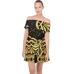 Black Vintage Background With Golden Swirls By Flipstylez Designs  Off Shoulder Chiffon Dress