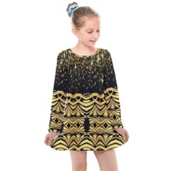 Black Vintage Background With Golden Swirls By Flipstylez Designs  Kids  Long Sleeve Dress