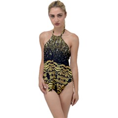 Black Vintage Background With Golden Swirls By Flipstylez Designs  Go With The Flow One Piece Swimsuit by flipstylezfashionsLLC