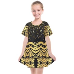 Black Vintage Background With Golden Swirls By Flipstylez Designs  Kids  Smock Dress by flipstylezfashionsLLC