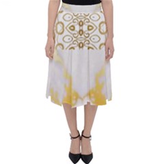 Ivory Marble  In Gold By Flipstylez Designs Classic Midi Skirt by flipstylezfashionsLLC