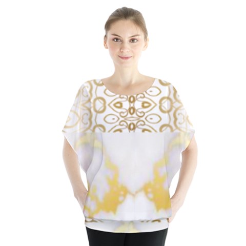 Ivory Marble  In Gold By Flipstylez Designs Batwing Chiffon Blouse by flipstylezfashionsLLC