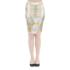 Ivory Marble  In Gold By Flipstylez Designs Midi Wrap Pencil Skirt