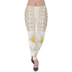 Ivory Marble  In Gold By Flipstylez Designs Velvet Leggings