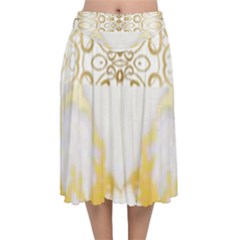 Ivory Marble  In Gold By Flipstylez Designs Velvet Flared Midi Skirt by flipstylezfashionsLLC