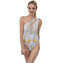 Ivory Marble  In Gold By Flipstylez Designs To One Side Swimsuit