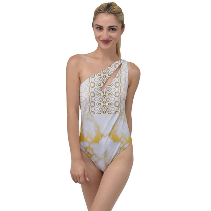 Ivory marble  in Gold By FlipStylez Designs To One Side Swimsuit