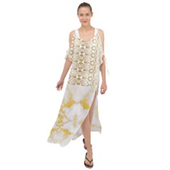 Ivory Marble  In Gold By Flipstylez Designs Maxi Chiffon Cover Up Dress