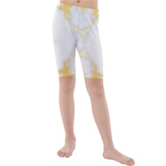 White Marble Pattern By Flipstylez Designs Kids  Mid Length Swim Shorts by flipstylezfashionsLLC