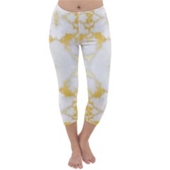 White Marble Pattern By Flipstylez Designs Capri Winter Leggings 