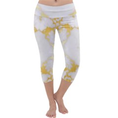 White Marble Pattern By Flipstylez Designs Capri Yoga Leggings by flipstylezfashionsLLC