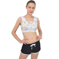 White Marble Pattern By Flipstylez Designs V-back Sports Bra by flipstylezfashionsLLC