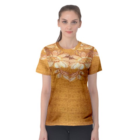 Golden Sunrise Pattern Flowers By Flipstylez Designs Women s Sport Mesh Tee by flipstylezfashionsLLC