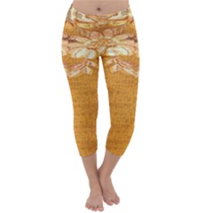 Golden Sunrise Pattern Flowers By Flipstylez Designs Capri Winter Leggings  by flipstylezfashionsLLC