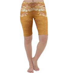 Golden Sunrise Pattern Flowers By Flipstylez Designs Cropped Leggings  by flipstylezfashionsLLC