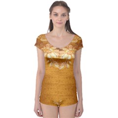 Golden Sunrise Pattern Flowers By Flipstylez Designs Boyleg Leotard  by flipstylezfashionsLLC