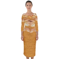 Golden Sunrise Pattern Flowers By Flipstylez Designs Quarter Sleeve Midi Bodycon Dress