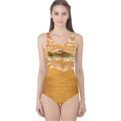 Golden Sunrise Pattern Flowers By Flipstylez Designs One Piece Swimsuit by flipstylezfashionsLLC