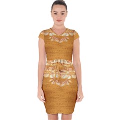 Golden Sunrise Pattern Flowers By Flipstylez Designs Capsleeve Drawstring Dress  by flipstylezfashionsLLC