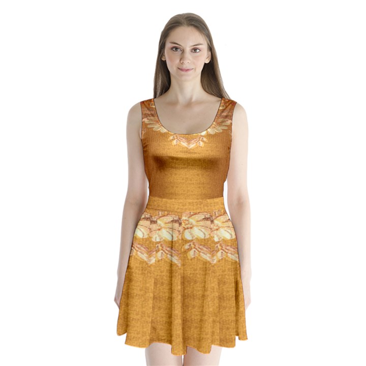 Golden sunrise pattern flowers By FlipStylez Designs Split Back Mini Dress 