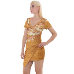 Golden Sunrise Pattern Flowers By Flipstylez Designs Short Sleeve Asymmetric Mini Dress by flipstylezfashionsLLC