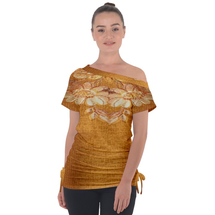 Golden sunrise pattern flowers By FlipStylez Designs Tie-Up Tee