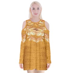 Golden Sunrise Pattern Flowers By Flipstylez Designs Velvet Long Sleeve Shoulder Cutout Dress