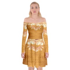 Golden Sunrise Pattern Flowers By Flipstylez Designs Off Shoulder Skater Dress by flipstylezfashionsLLC