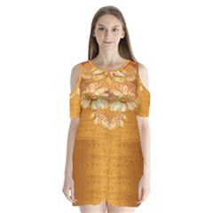 Golden Sunrise Pattern Flowers By Flipstylez Designs Shoulder Cutout Velvet One Piece