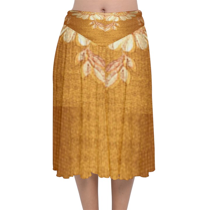 Golden sunrise pattern flowers By FlipStylez Designs Velvet Flared Midi Skirt