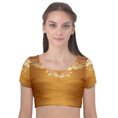 Golden Sunrise Pattern Flowers By Flipstylez Designs Velvet Short Sleeve Crop Top 