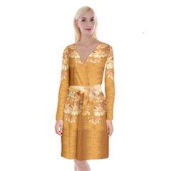 Golden Sunrise Pattern Flowers By Flipstylez Designs Long Sleeve Velvet Front Wrap Dress by flipstylezfashionsLLC