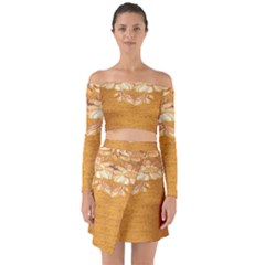 Golden Sunrise Pattern Flowers By Flipstylez Designs Off Shoulder Top With Skirt Set