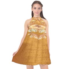 Golden Sunrise Pattern Flowers By Flipstylez Designs Halter Neckline Chiffon Dress  by flipstylezfashionsLLC