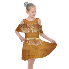 Golden Sunrise Pattern Flowers By Flipstylez Designs Kids  Shoulder Cutout Chiffon Dress