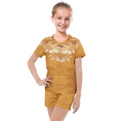 Golden Sunrise Pattern Flowers By Flipstylez Designs Kids  Mesh Tee And Shorts Set