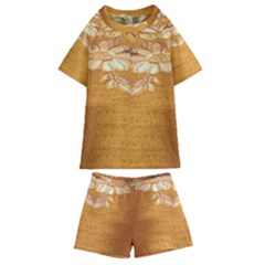 Golden Sunrise Pattern Flowers By Flipstylez Designs Kids  Swim Tee And Shorts Set