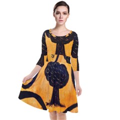 Ceramic Tree Smudge Quarter Sleeve Waist Band Dress