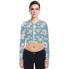 Cute Kawaii Popcorn Pattern Zip Up Bomber Jacket