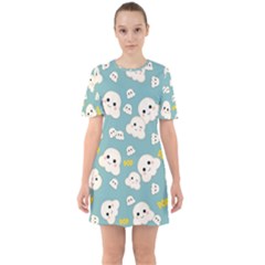 Cute Kawaii Popcorn Pattern Sixties Short Sleeve Mini Dress by Valentinaart