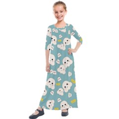 Cute Kawaii Popcorn Pattern Kids  Quarter Sleeve Maxi Dress by Valentinaart