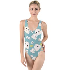 Cute Kawaii Popcorn Pattern High Leg Strappy Swimsuit