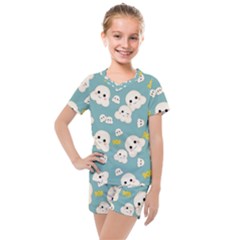 Cute Kawaii Popcorn Pattern Kids  Mesh Tee And Shorts Set