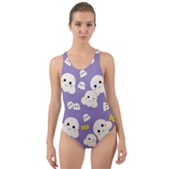 Cute Kawaii Popcorn Pattern Cut-out Back One Piece Swimsuit