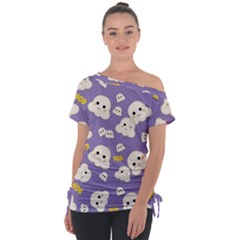 Cute Kawaii Popcorn Pattern Tie-up Tee